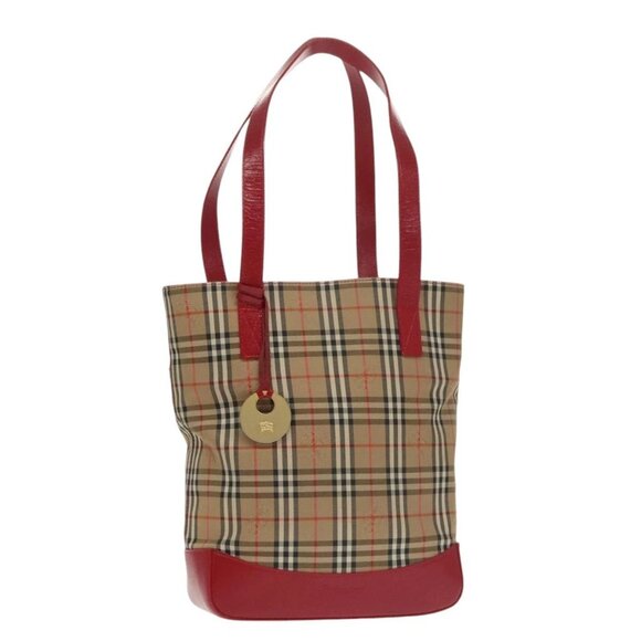 Burberrys Nova Check Tote Bag Canvas Beige Red - Picture 1 of 16